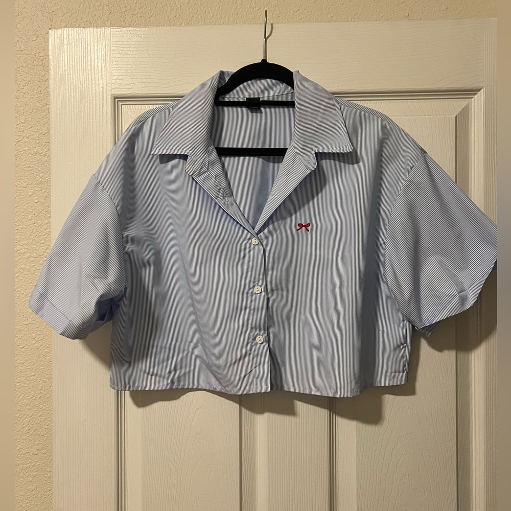 Cropped Button Up with Bow Detail
